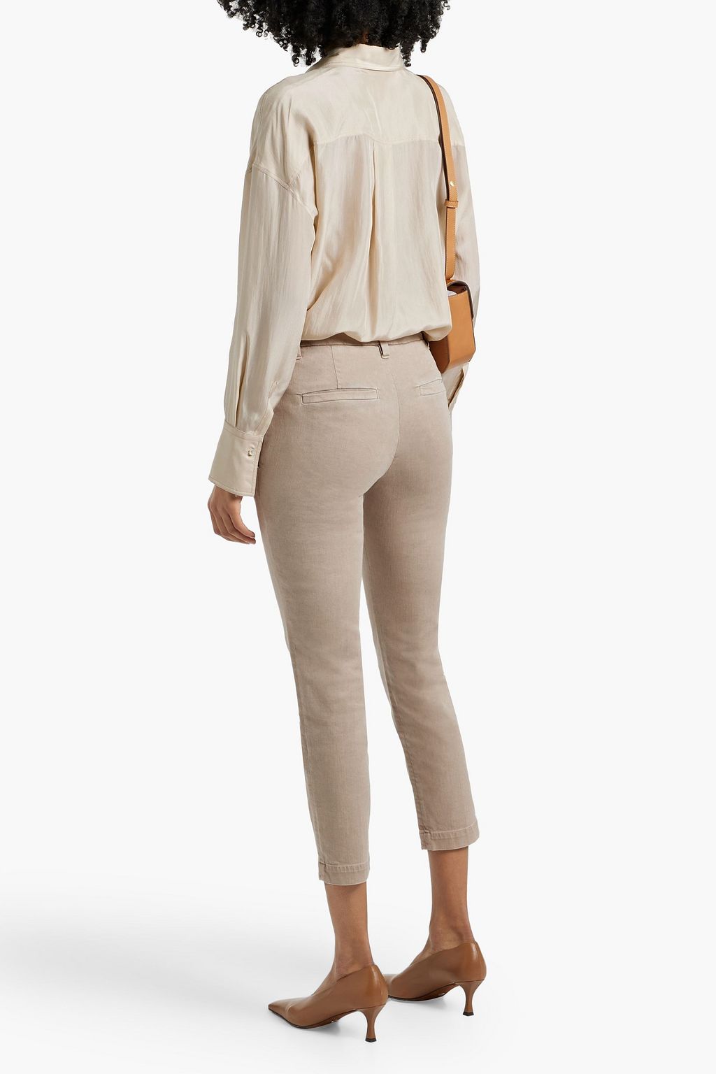 BRUNELLO CUCINELLI Cropped bead-embellished cotton-blend twill slim-leg pants