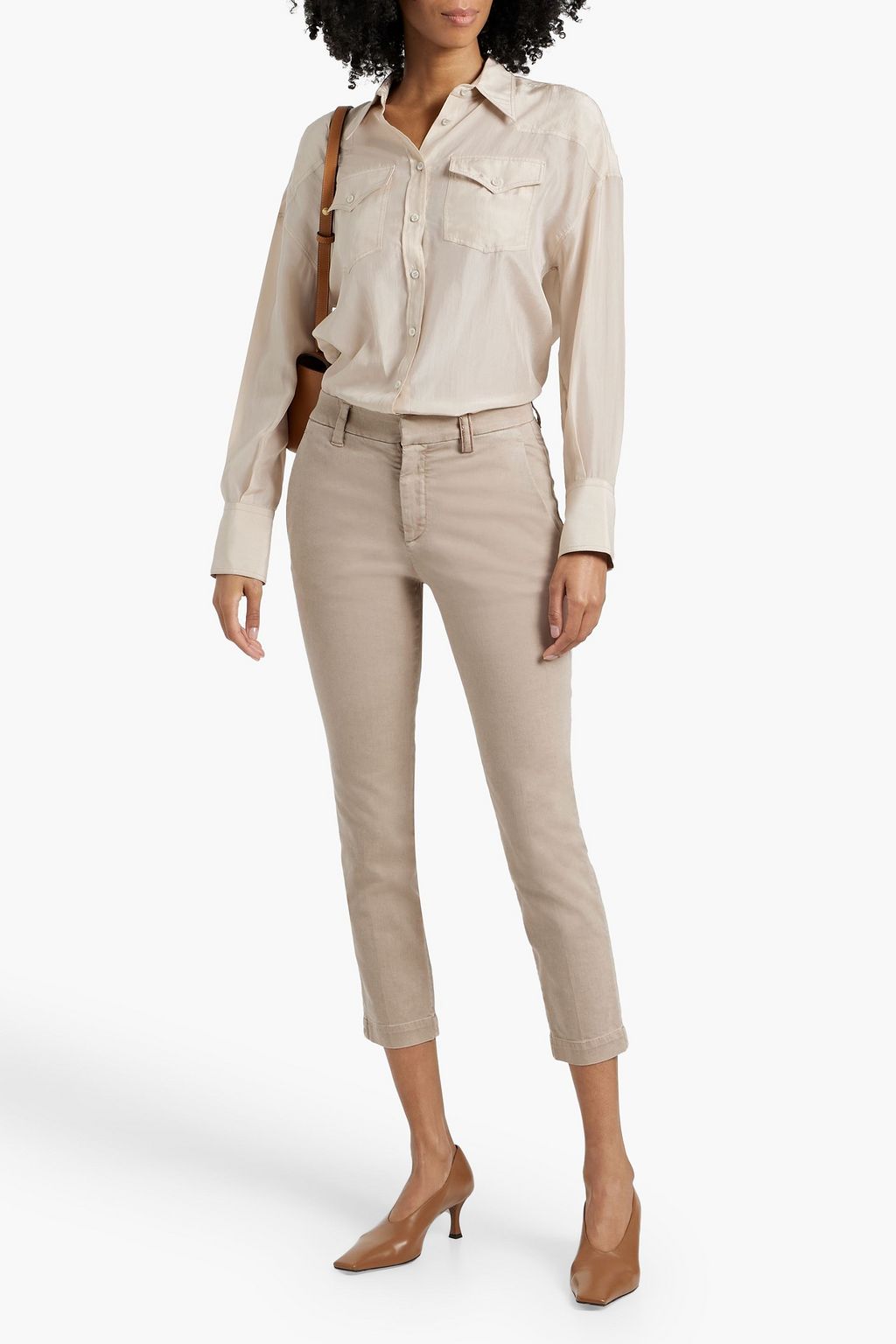 BRUNELLO CUCINELLI Cropped bead-embellished cotton-blend twill slim-leg pants