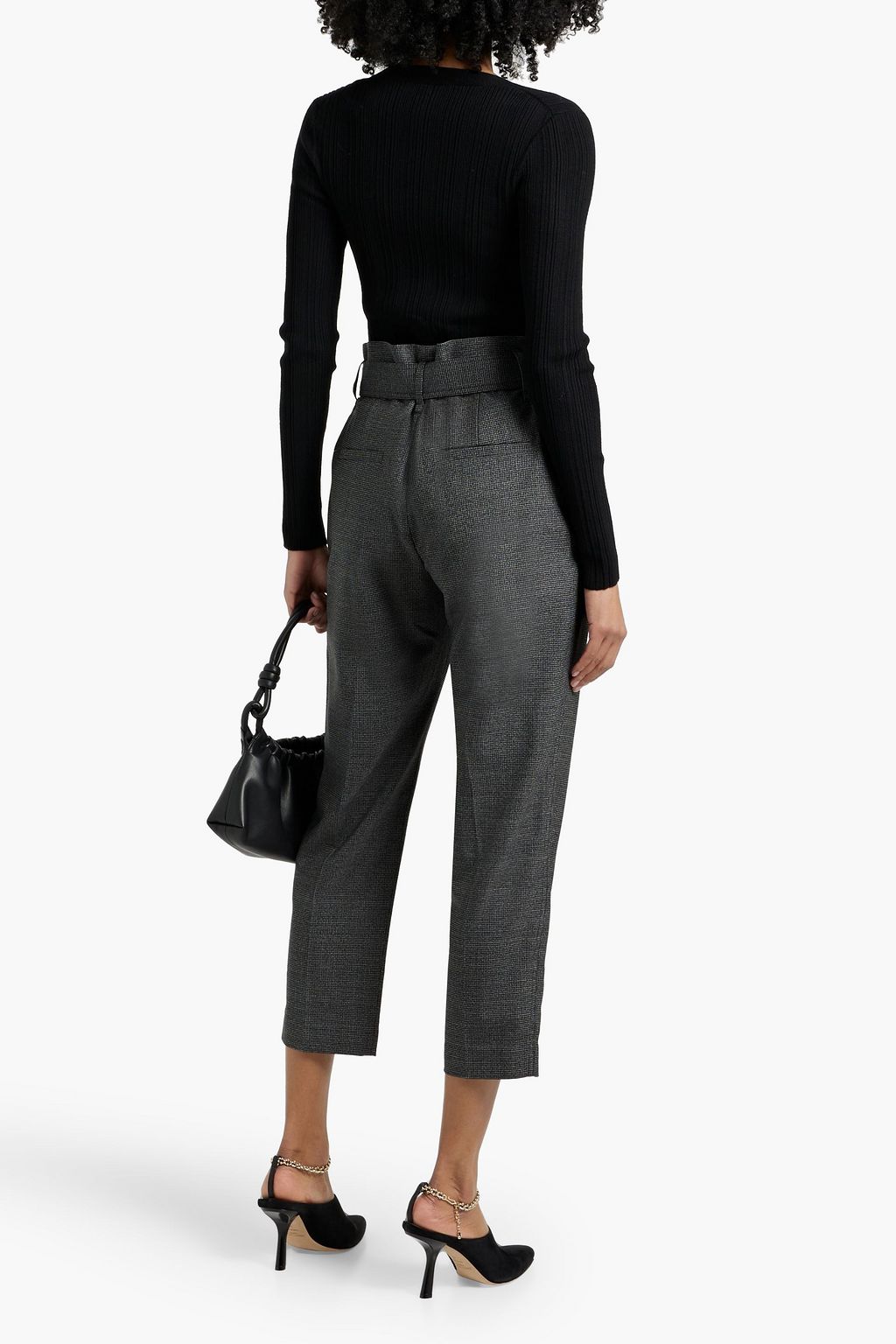 BRUNELLO CUCINELLI Cropped belted houndstooth wool tapered pants
