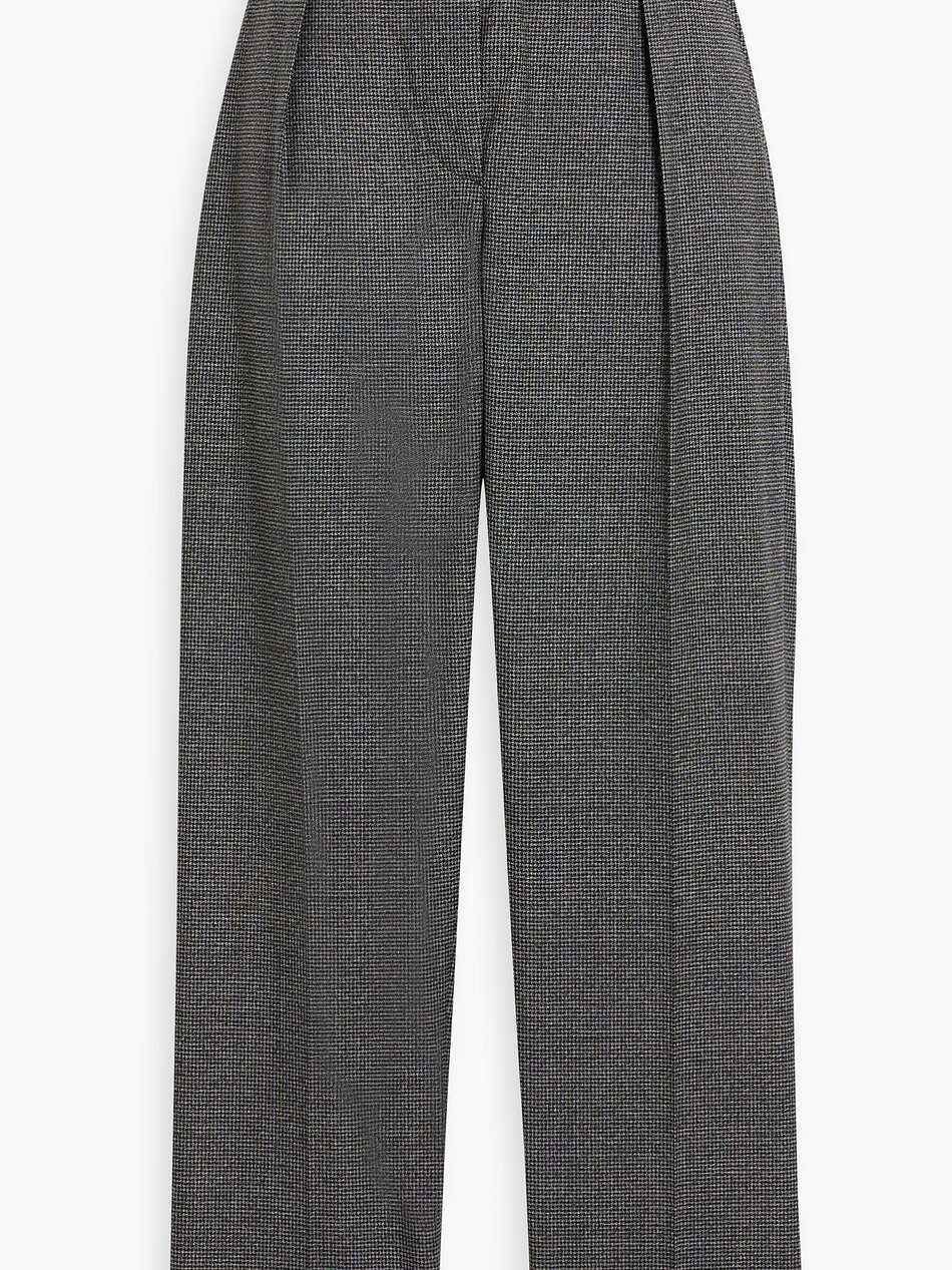 cropped belted houndstooth wool tapered pants