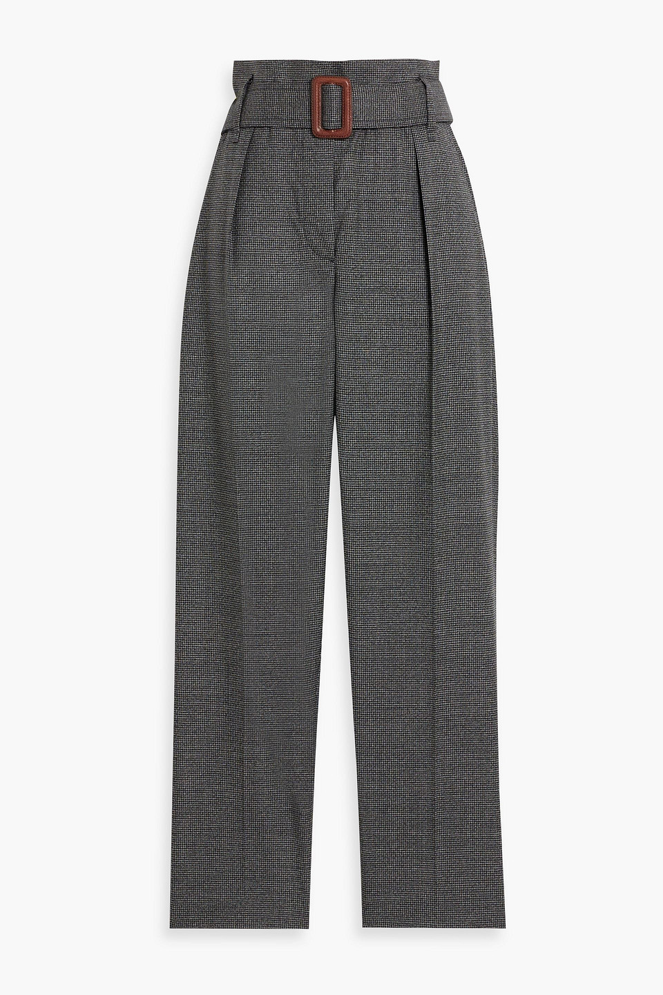 Brunello Cucinelli Cropped Belted Houndstooth Wool Tapered Pants In Gray