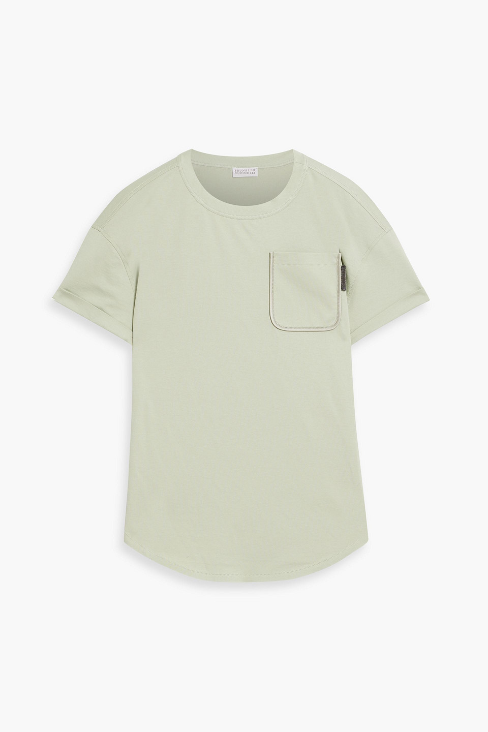 Brunello Cucinelli Bead-embellished Cotton-jersey T-shirt In Sage Green