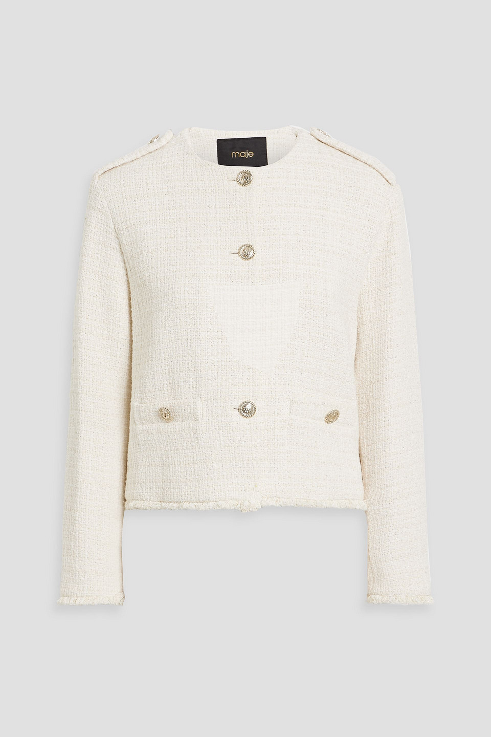 Maje Metallic Cotton-blend Tweed Jacket In Ivory