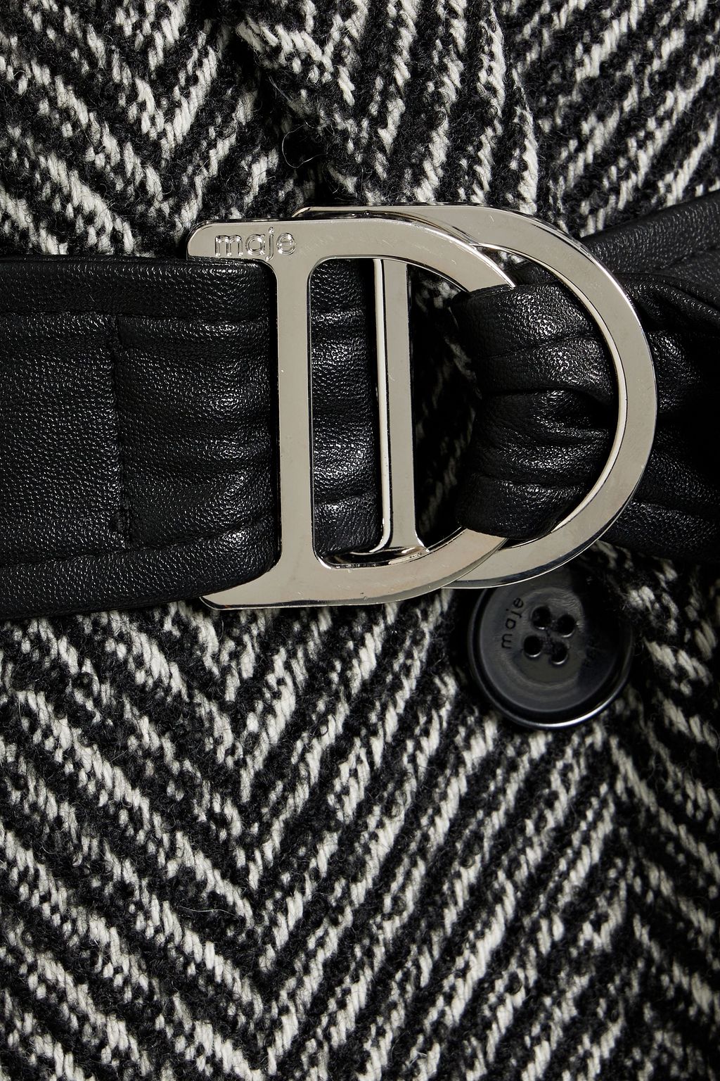 MAJE Belted herringbone tweed coat