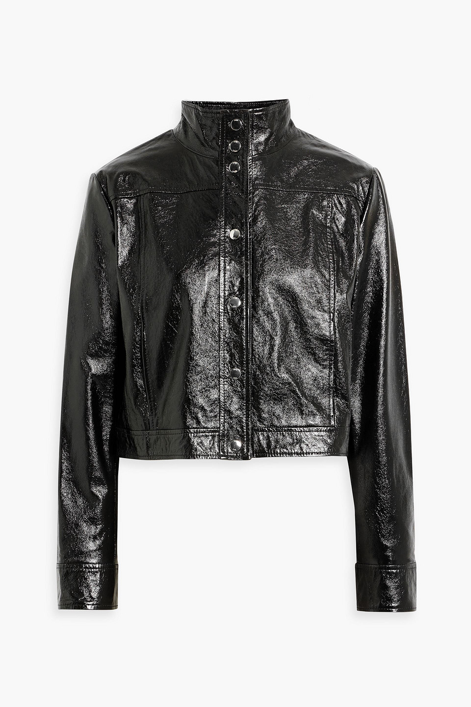 Maje Crinkled Patent-leather Jacket In Black