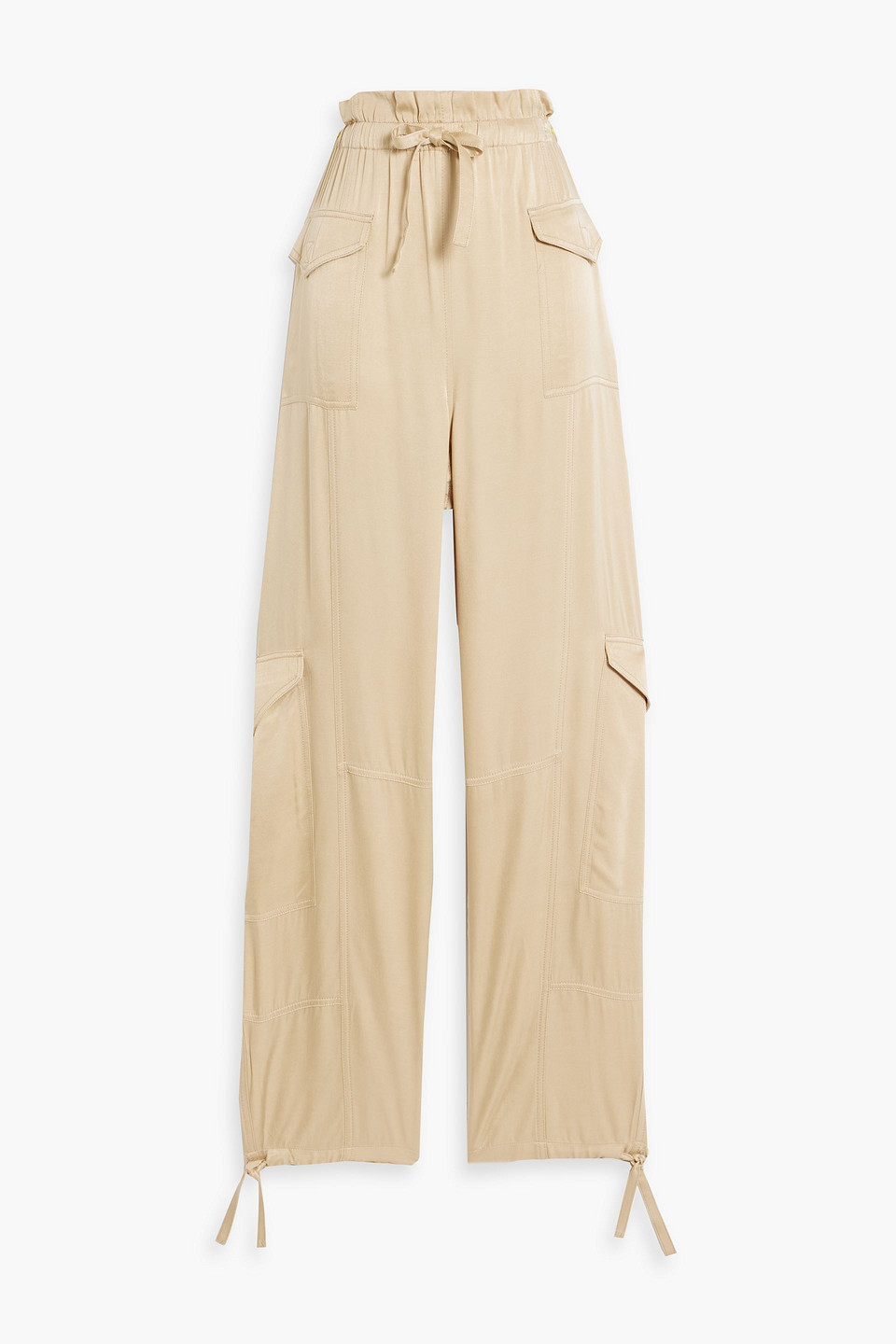 Ganni Cupro And Ecovero™-blend Satin Cargo Pants In Beige