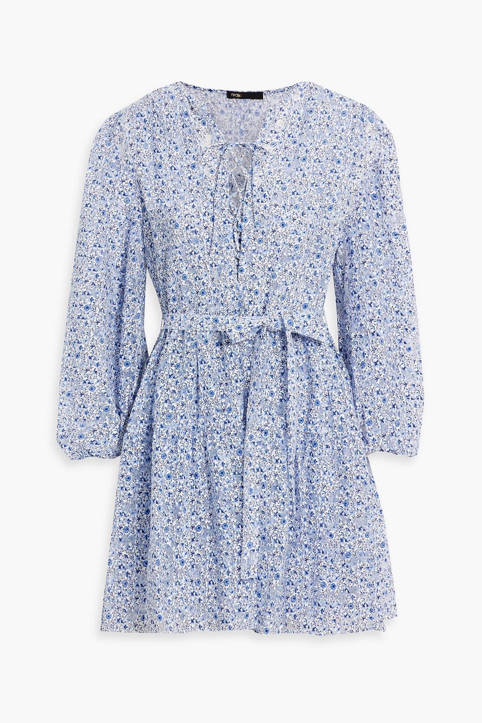 Maje Burnout-effect Floral-print Woven Mini Dress In Light Blue