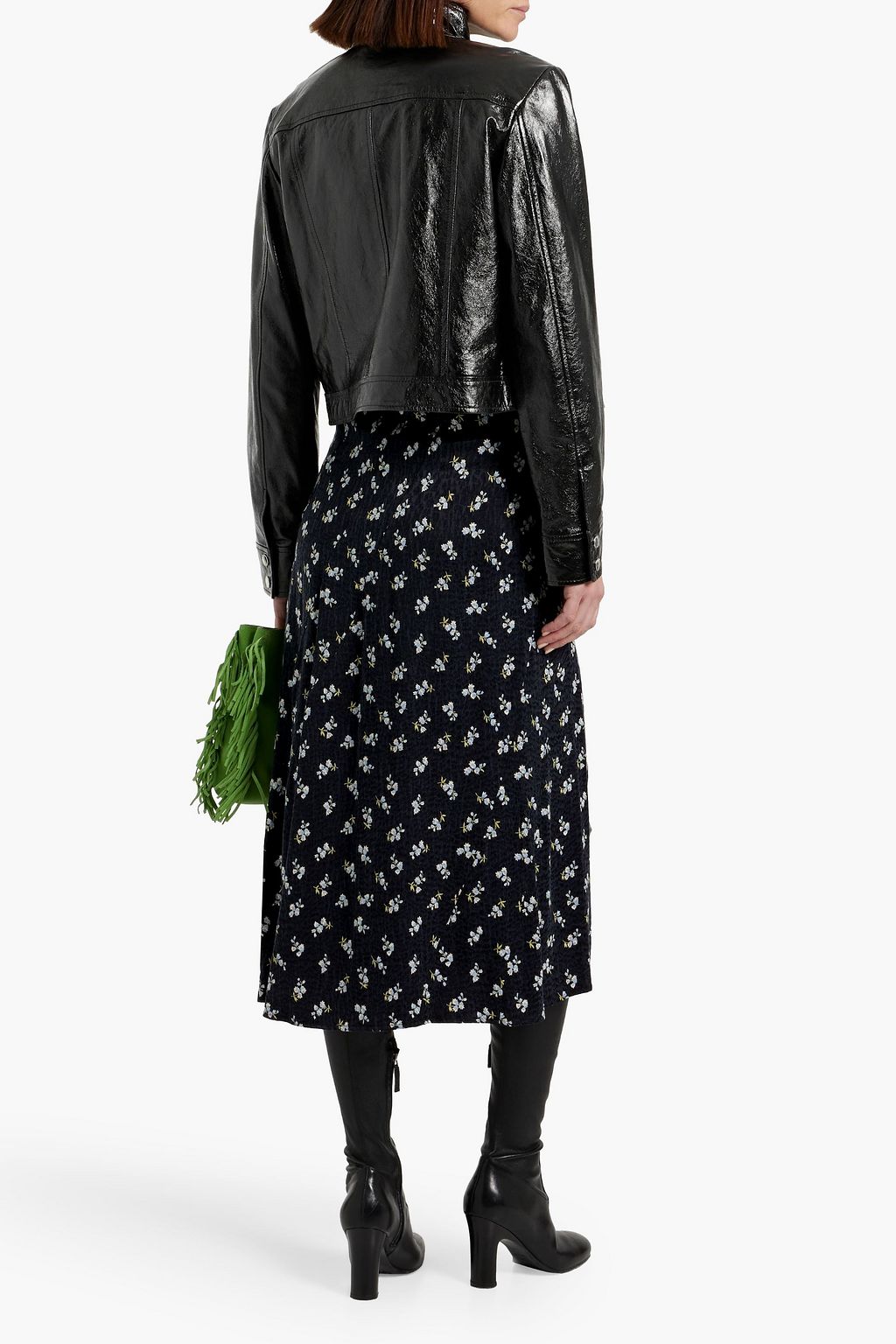 MAJE Floral-print cupro-blend jacquard midi skirt