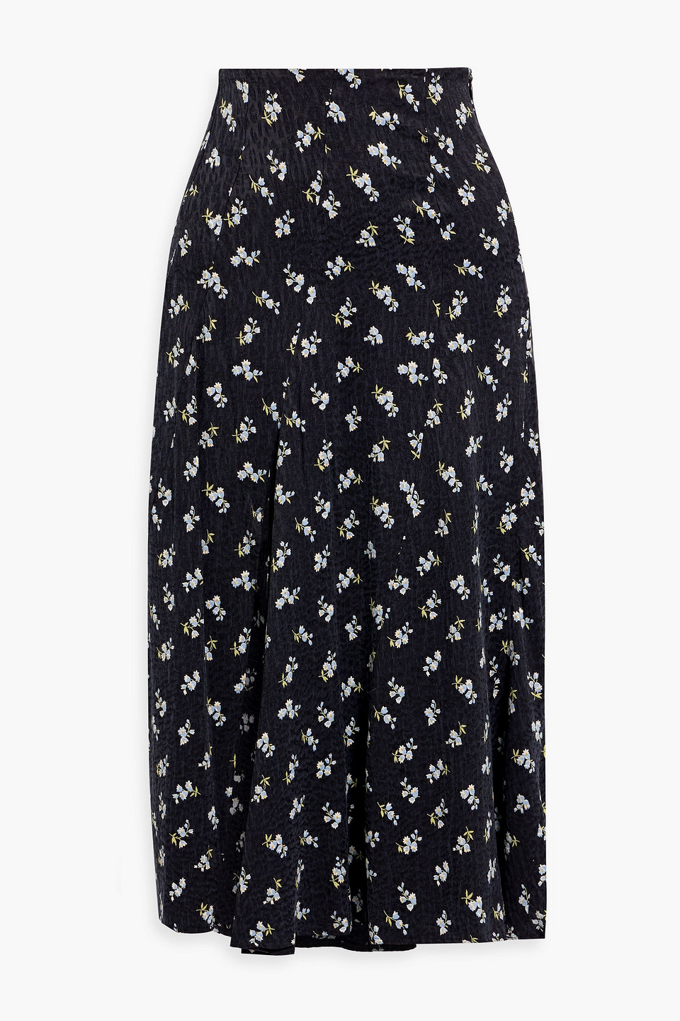 Maje Floral-print Cupro-blend Jacquard Midi Skirt In Midnight Blue