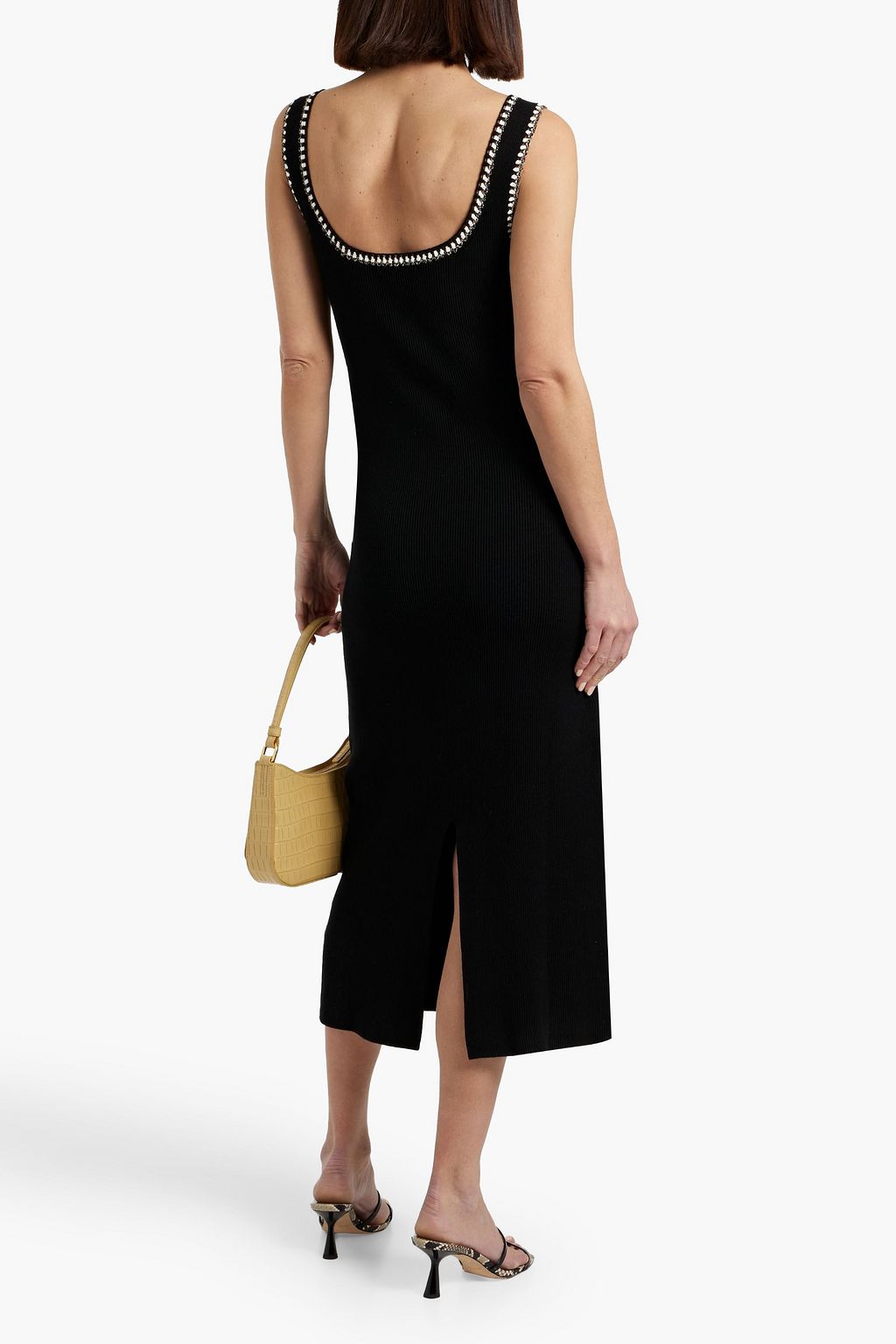 MAJE Crochet-trimmed ribbed-knit midi dress