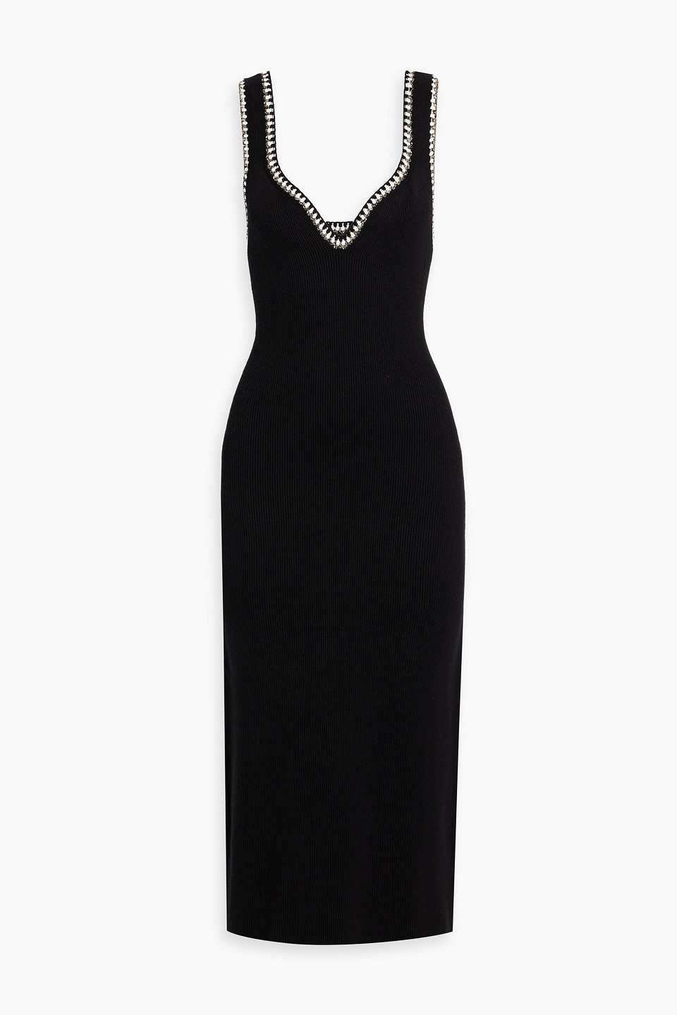 Maje Crochet-trimmed Ribbed-knit Midi Dress In Black