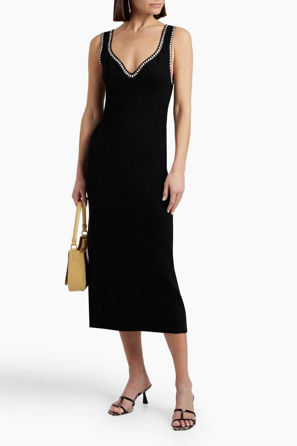 MAJE Crochet-trimmed ribbed-knit midi dress