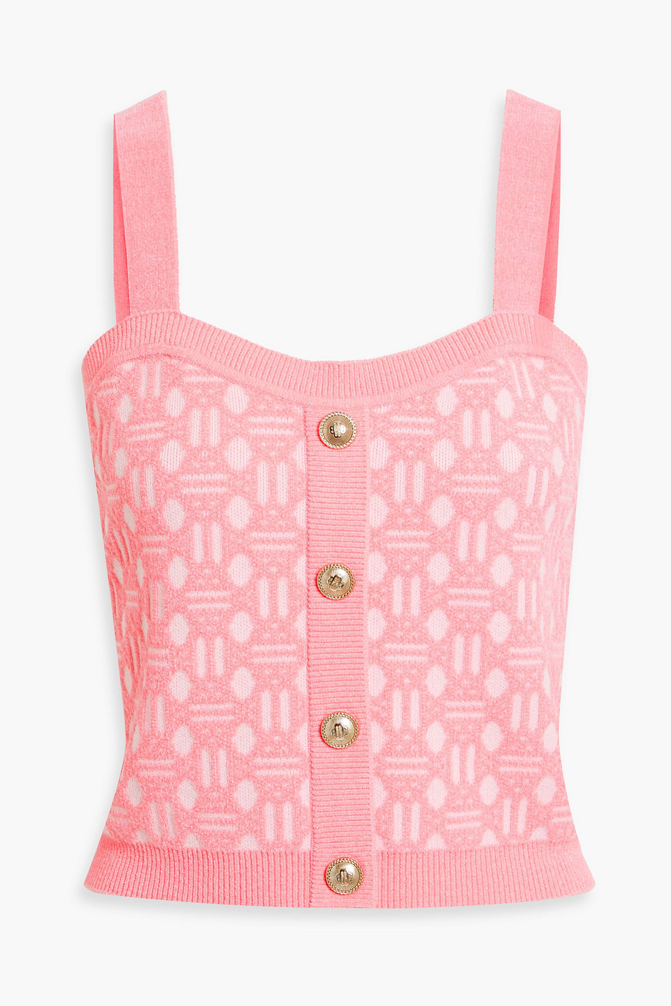 Maje Cropped Embellished Jacquard-knit Top In Coral