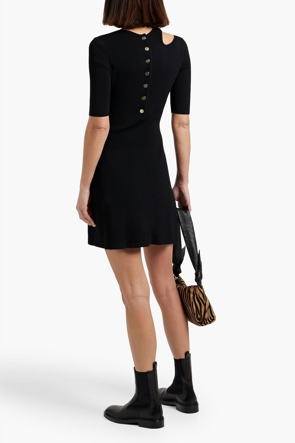 MAJE Cutout ribbed-knit mini dress