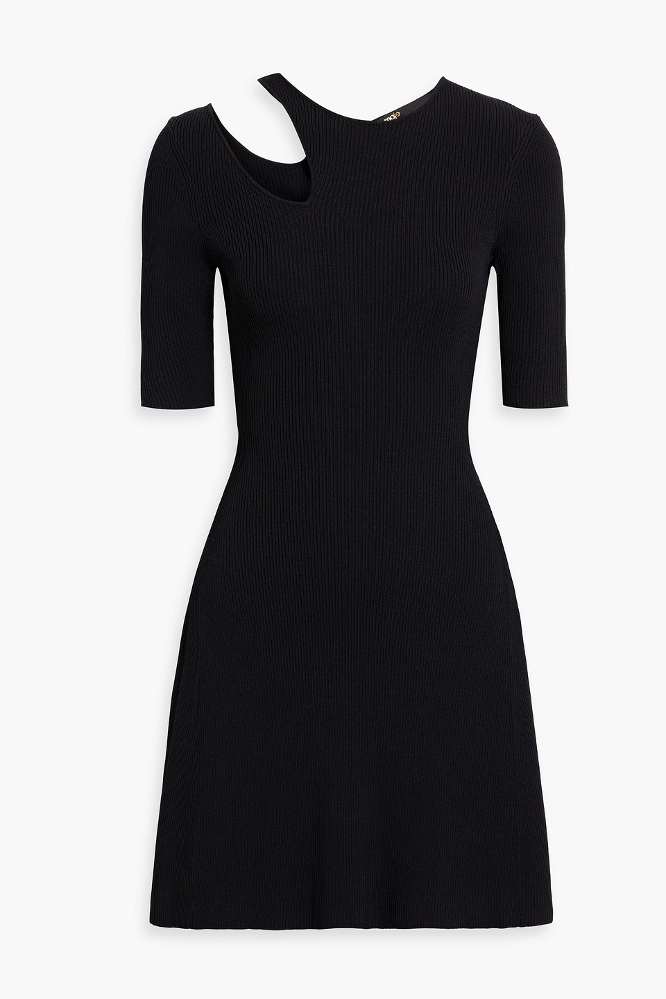 Maje Cutout Ribbed-knit Mini Dress In Black
