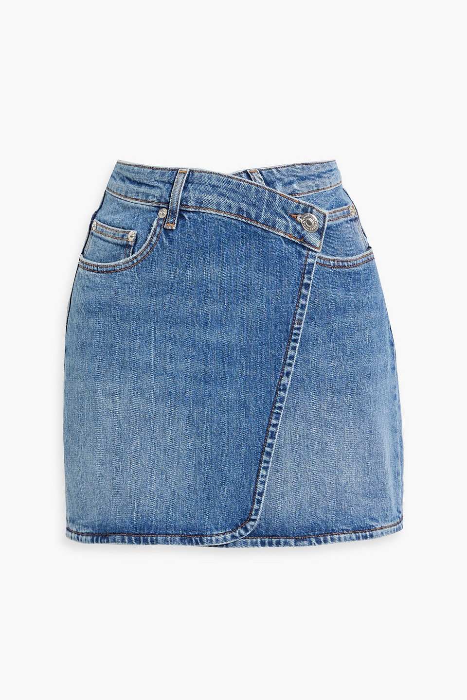 Maje Denim Mini Wrap Skirt In Mid Denim