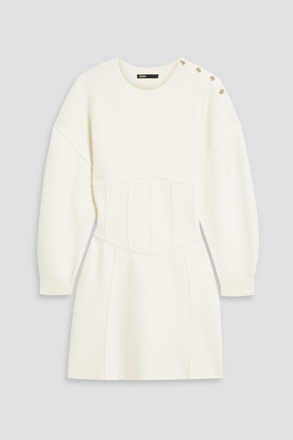 Maje Button-detailed Knitted Mini Dress In Ivory