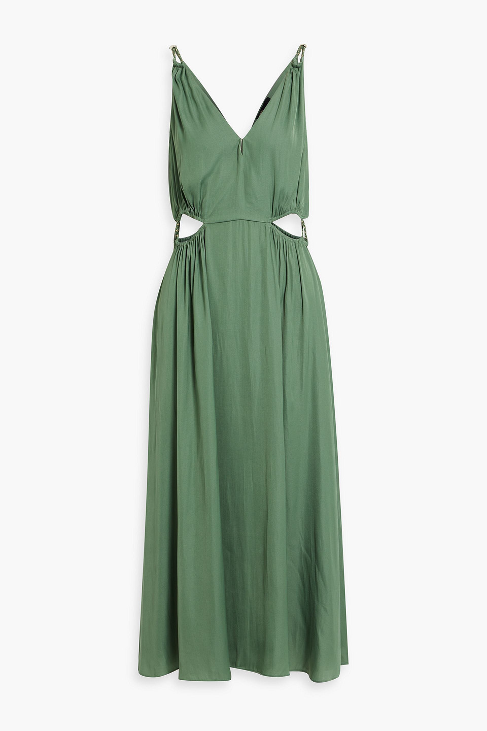Maje Cutout Satin Midi Dress In Sage Green