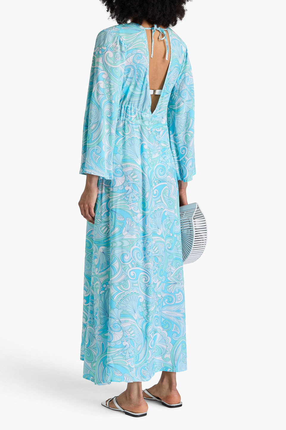 Melissa Odabash Farrah Gathered Printed Woven Kimono In Turquoise