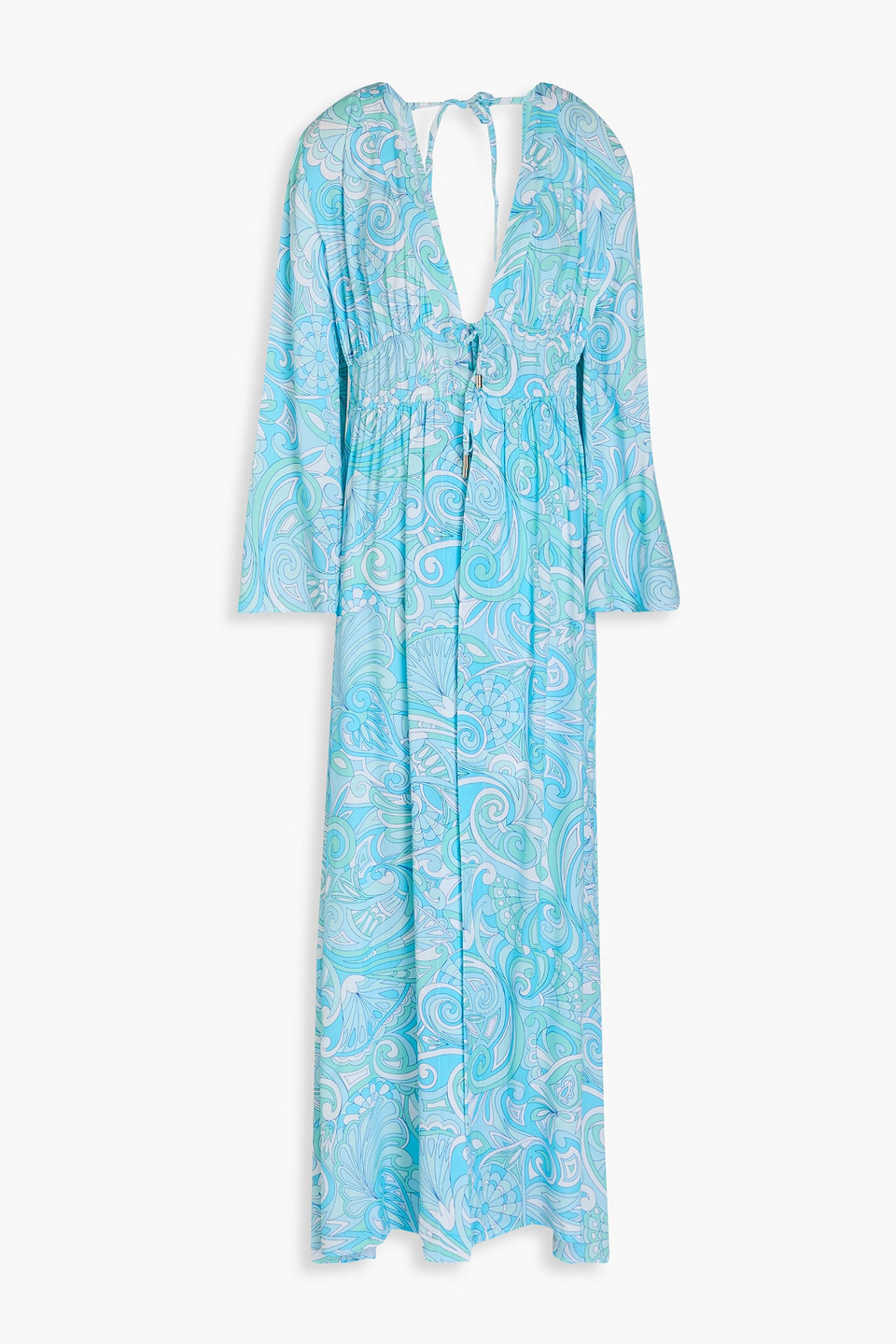 Melissa Odabash Farrah Gathered Printed Woven Kimono In Turquoise