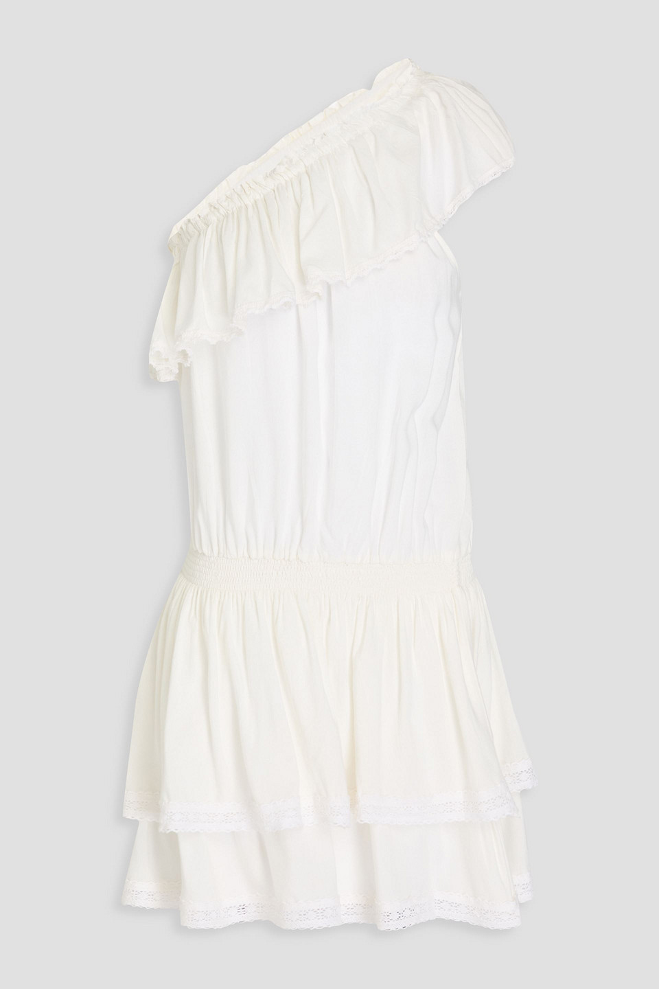 Melissa Odabash Debbie One-shoulder Ruffled Voile Mini Dress In Weiss