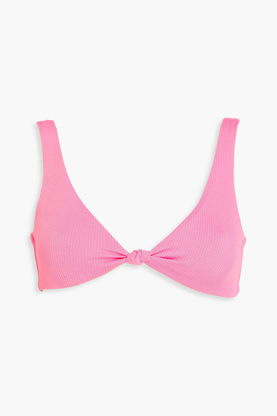 Melissa Odabash Ibiza Knotted Stretch-seersucker Bikini Top In Pink