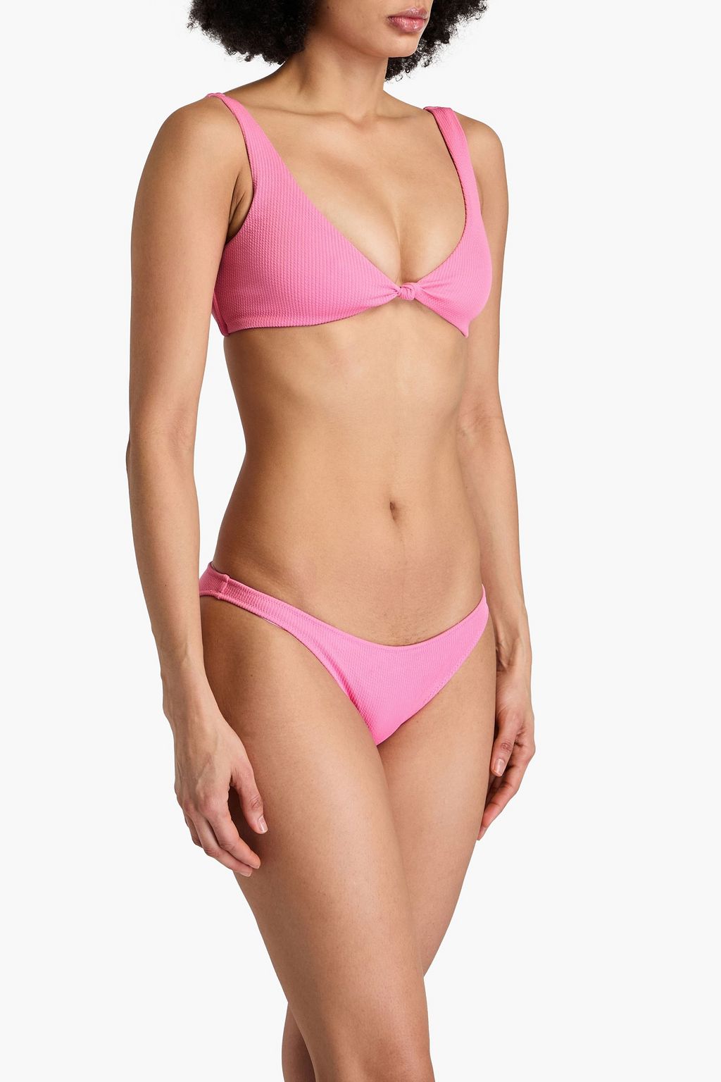 MELISSA ODABASH Ibiza knotted stretch-seersucker bikini top