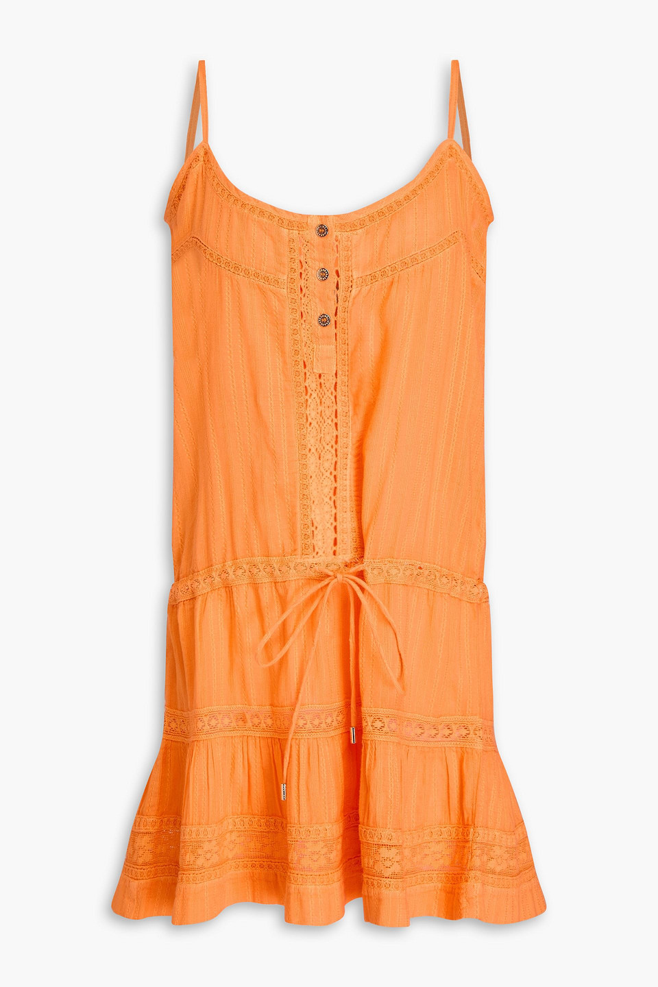 Melissa Odabash Kelly Crocheted Lace-trimmed Cotton-gauze Mini Dress In Orange