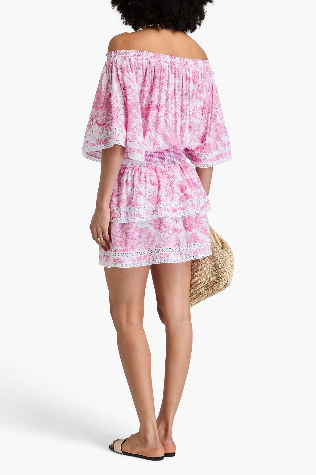 MELISSA ODABASH ボイル カバーアップ オフショルダー ティアード プリント入り