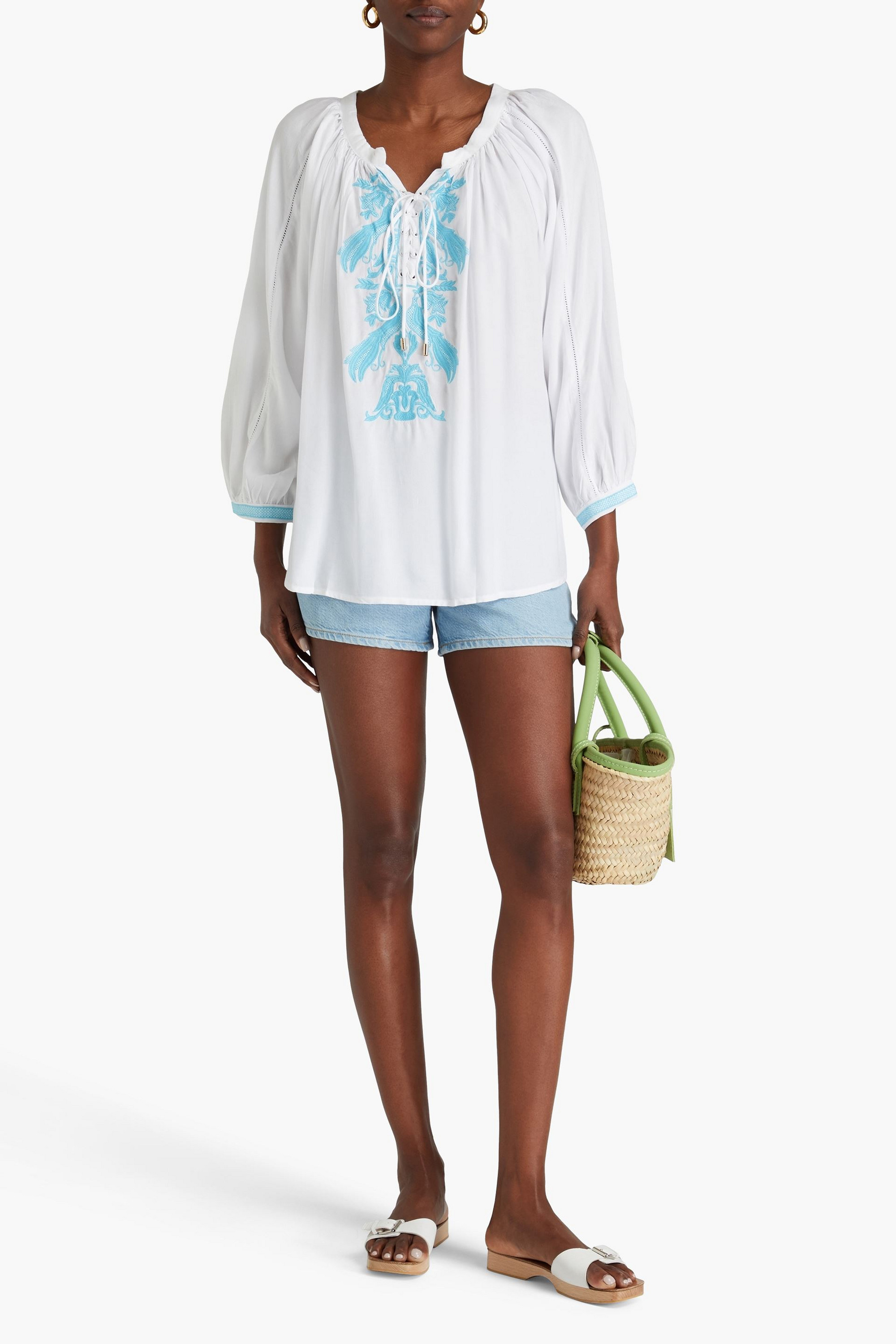 Melissa Odabash Kitty embroidered woven blouse