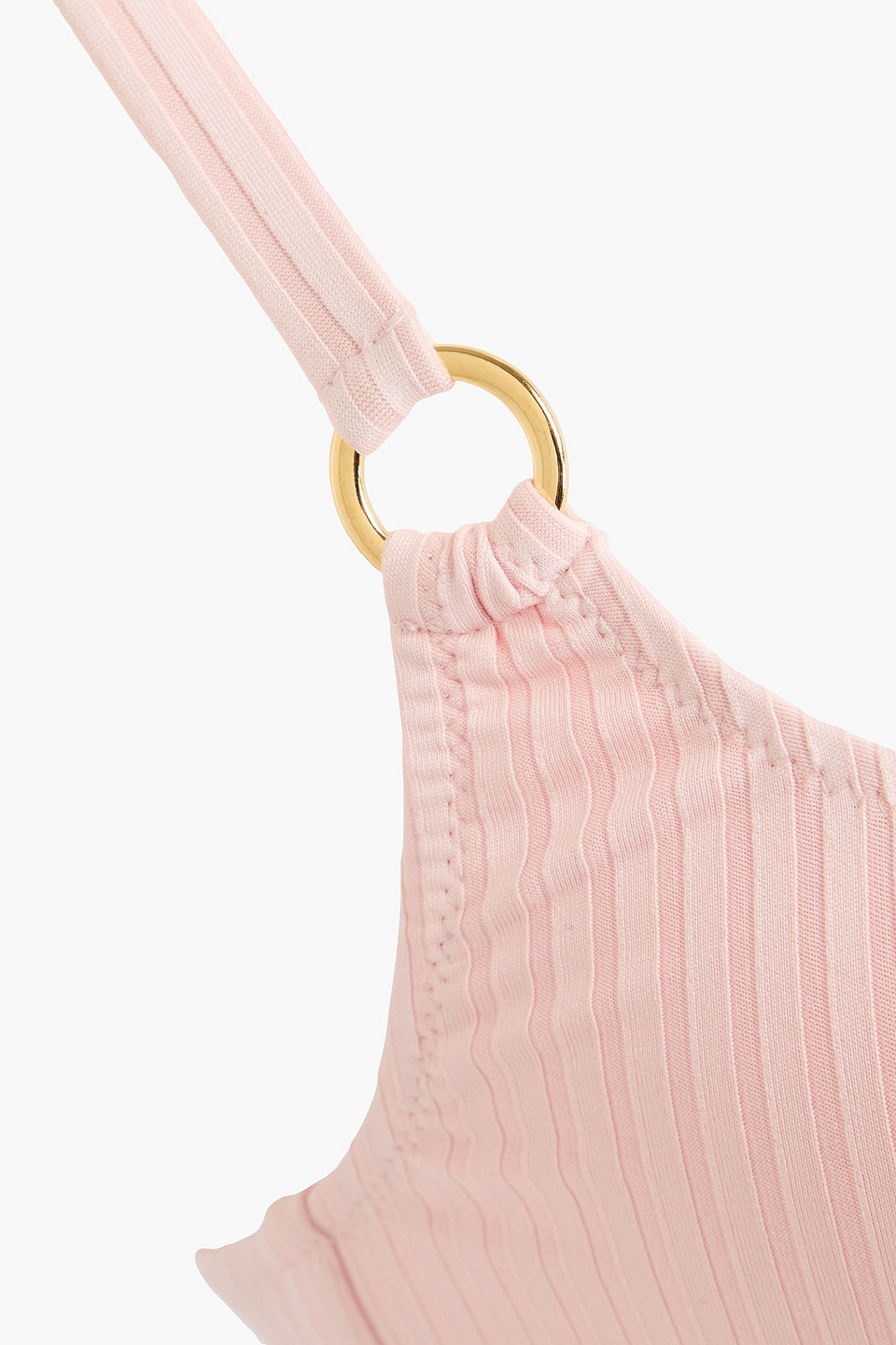 Shop Melissa Odabash Bari Ring-embellished Ribbed Bikini Top In Baby Pink