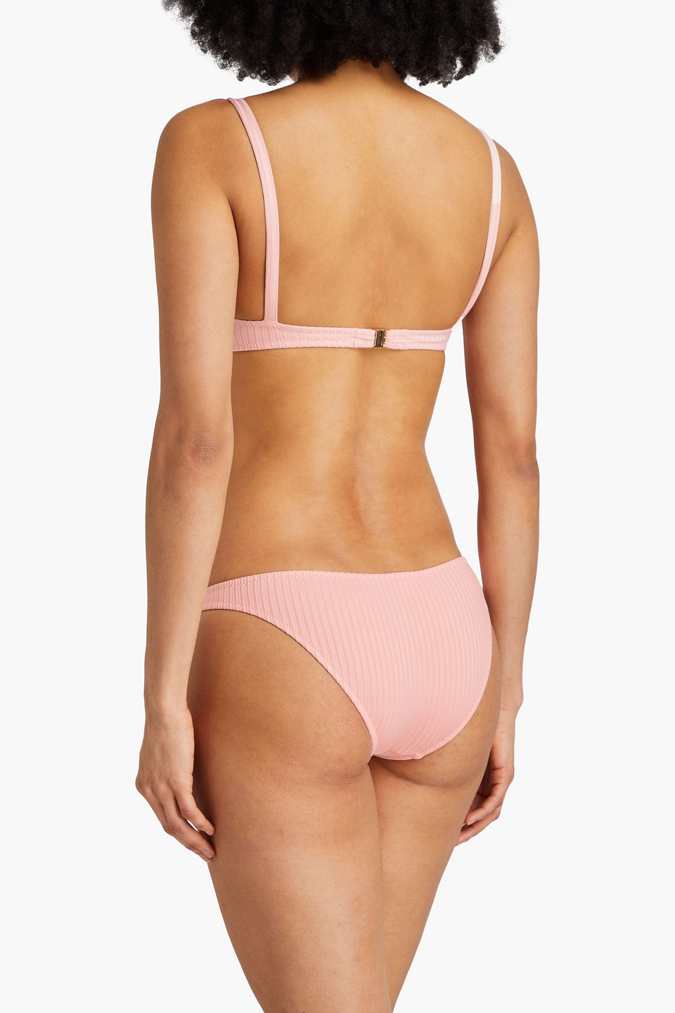 Shop Melissa Odabash Bari Ring-embellished Ribbed Bikini Top In Baby Pink
