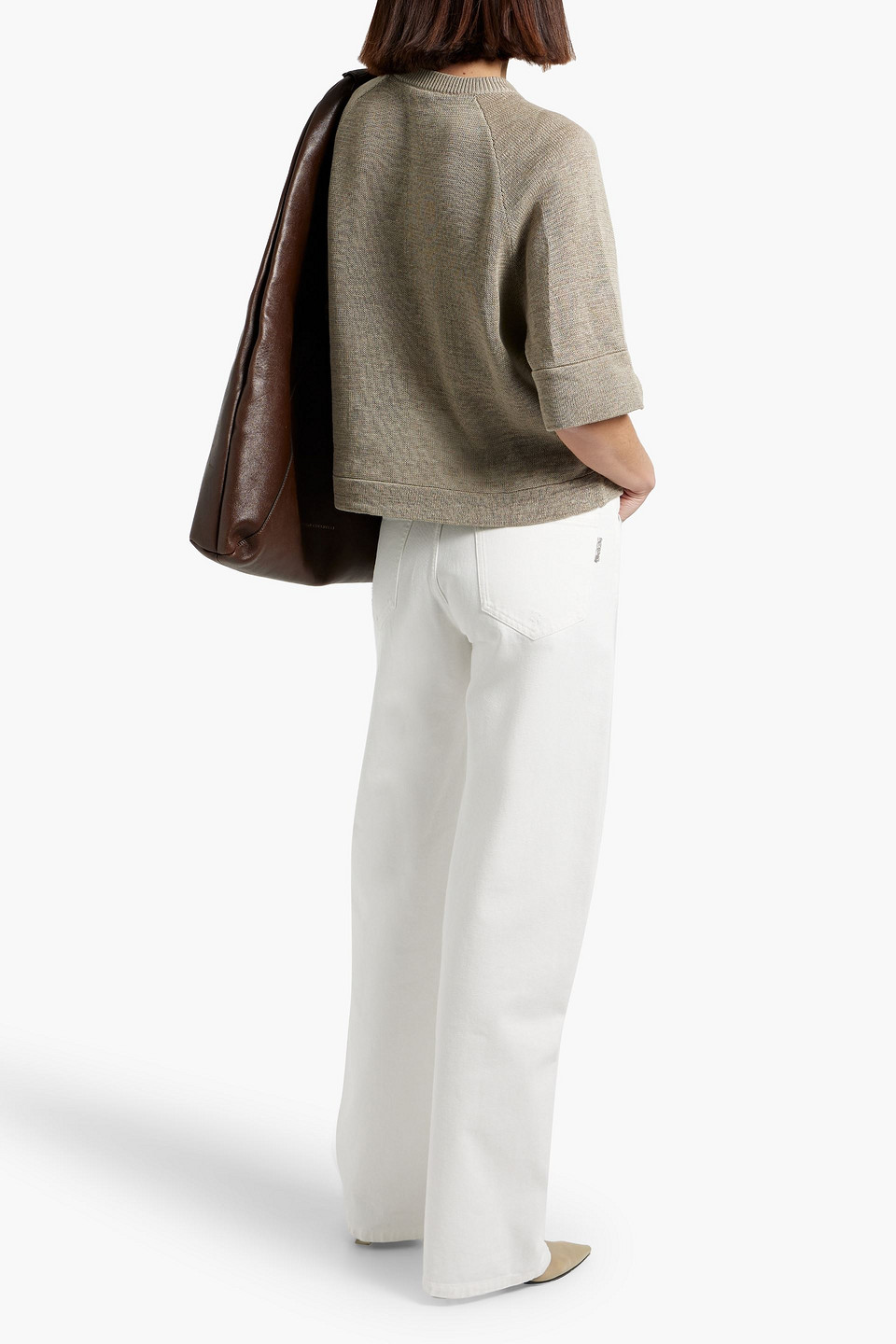 Brunello Cucinelli Bead-embellished Cotton Sweater In Mushroom