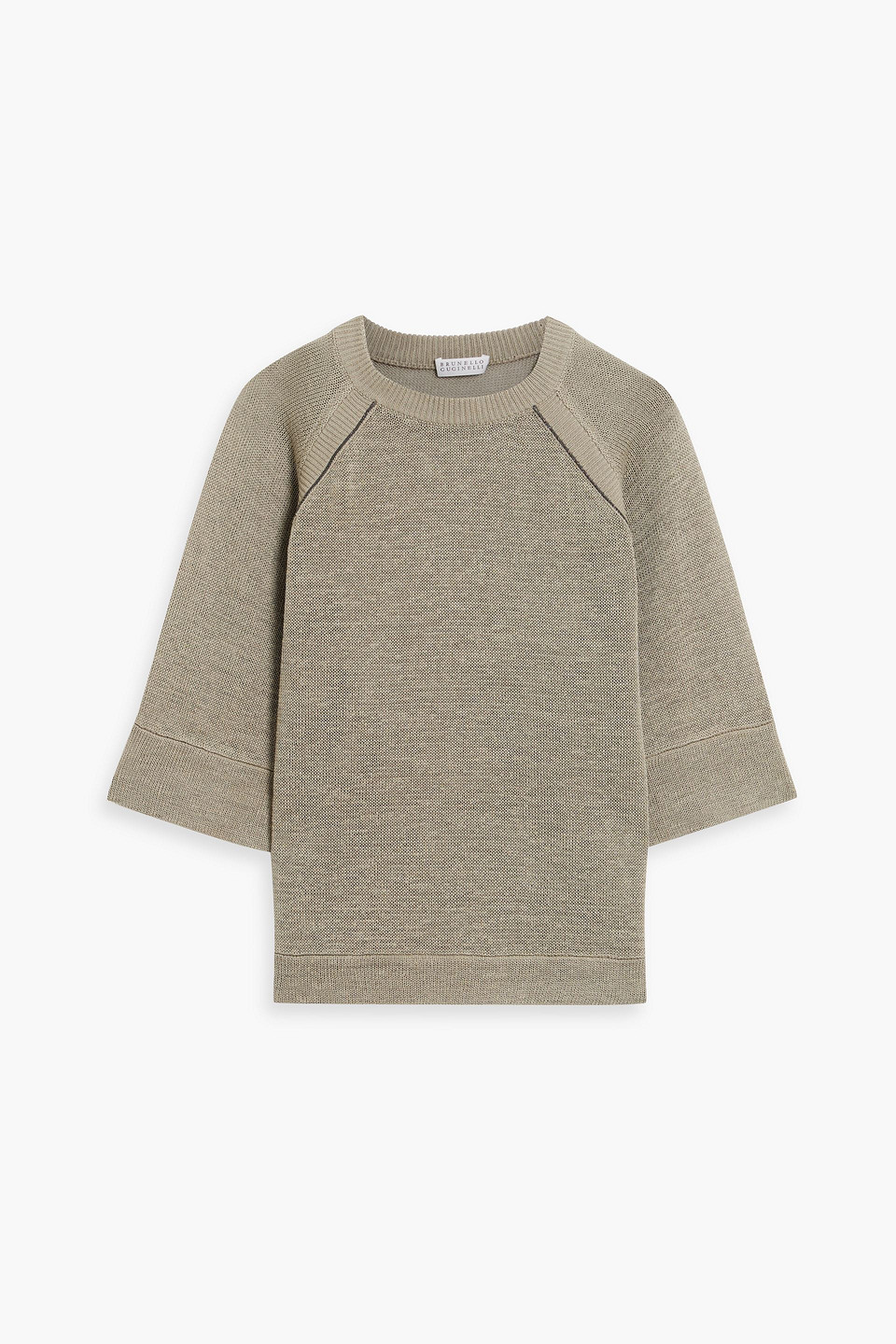 Brunello Cucinelli Bead-embellished Cotton Sweater In Mushroom
