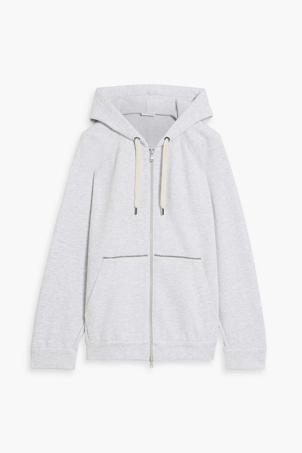 Bead-embellished cotton-blend jersey zip-up hoodie