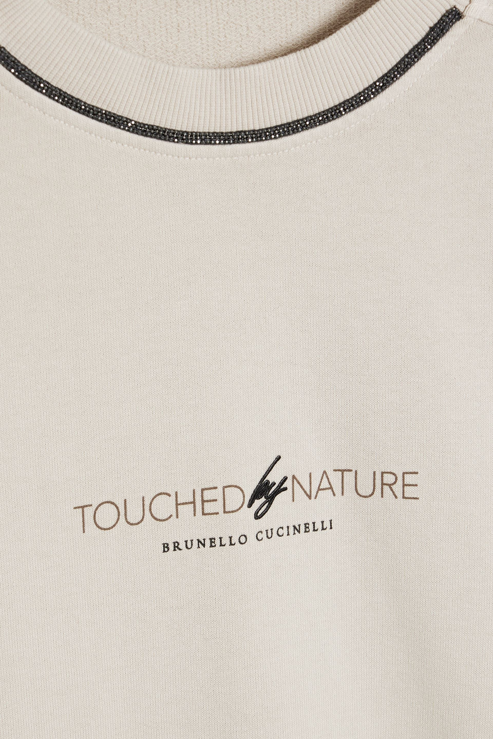 Shop Brunello Cucinelli Bead-embellished Printed French Cotton-terry Sweatshirt In Beige