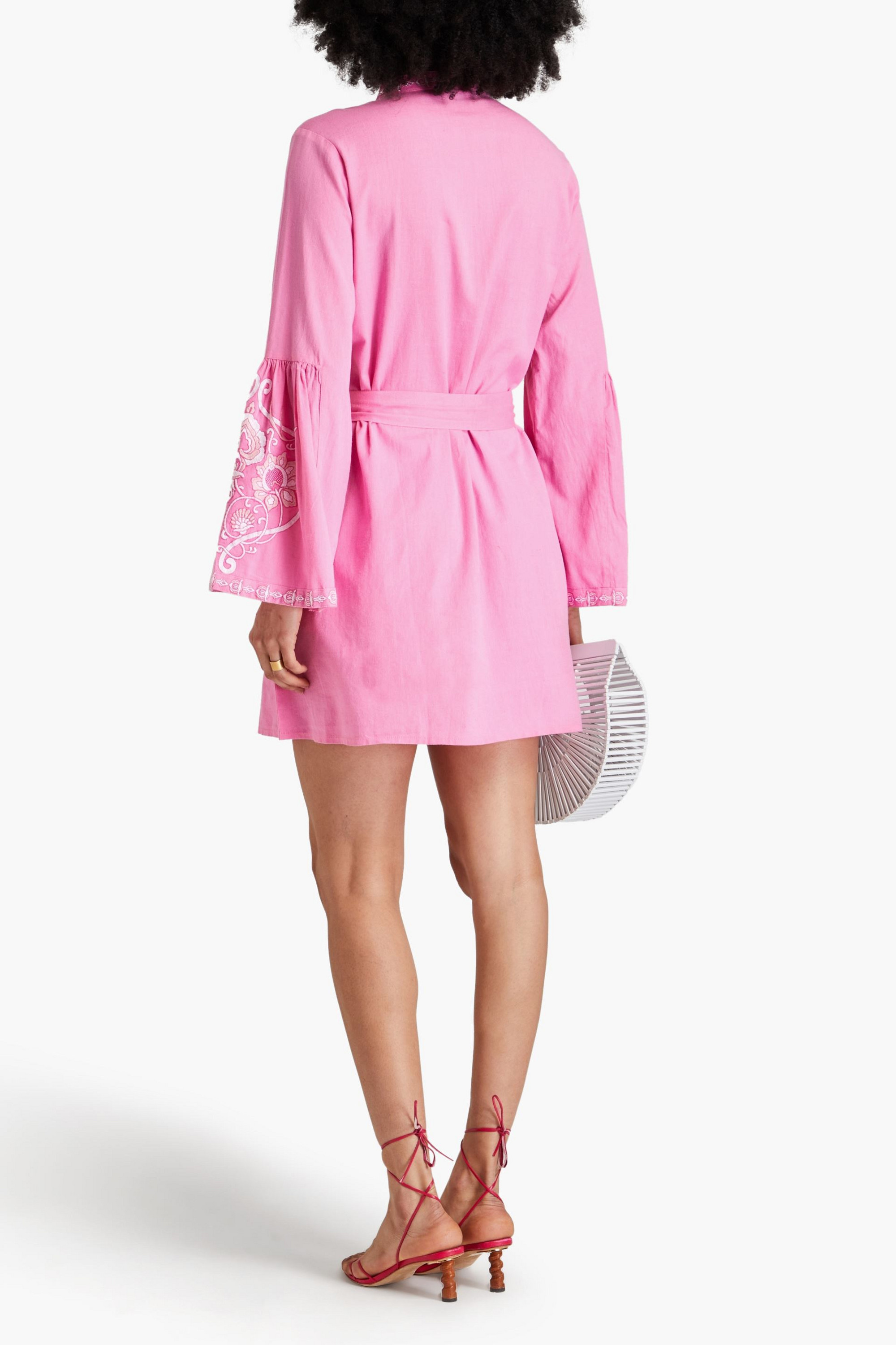 Melissa Odabash Everly embroidered cotton and linen-blend mini shirt dress thumbnail