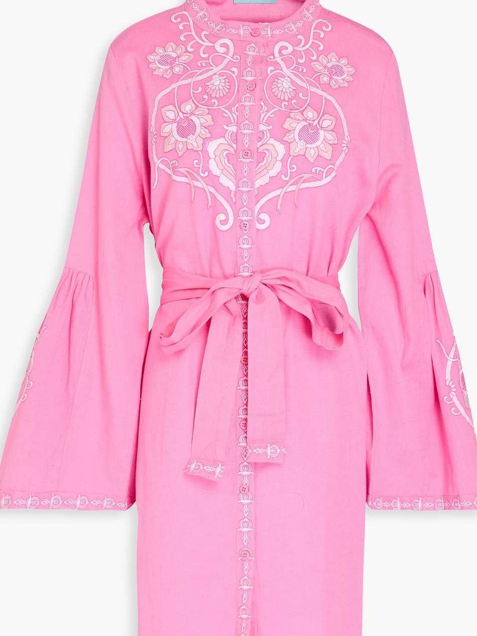 everly embroidered cotton and linen-blend mini shirt dress