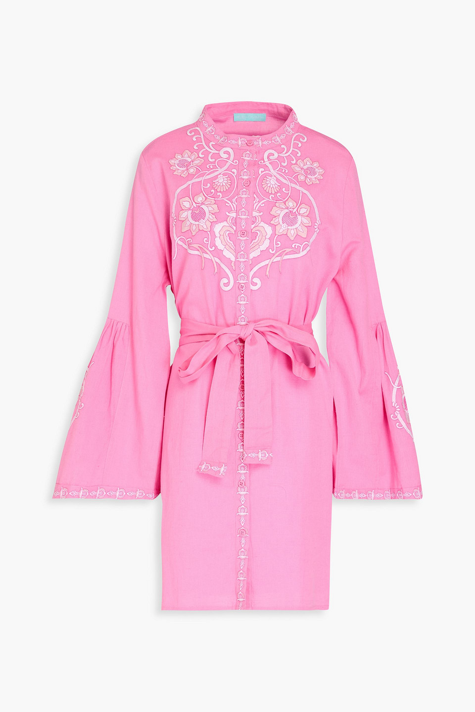 Melissa Odabash Everly Embroidered Cotton And Linen-blend Mini Shirt Dress In Pink