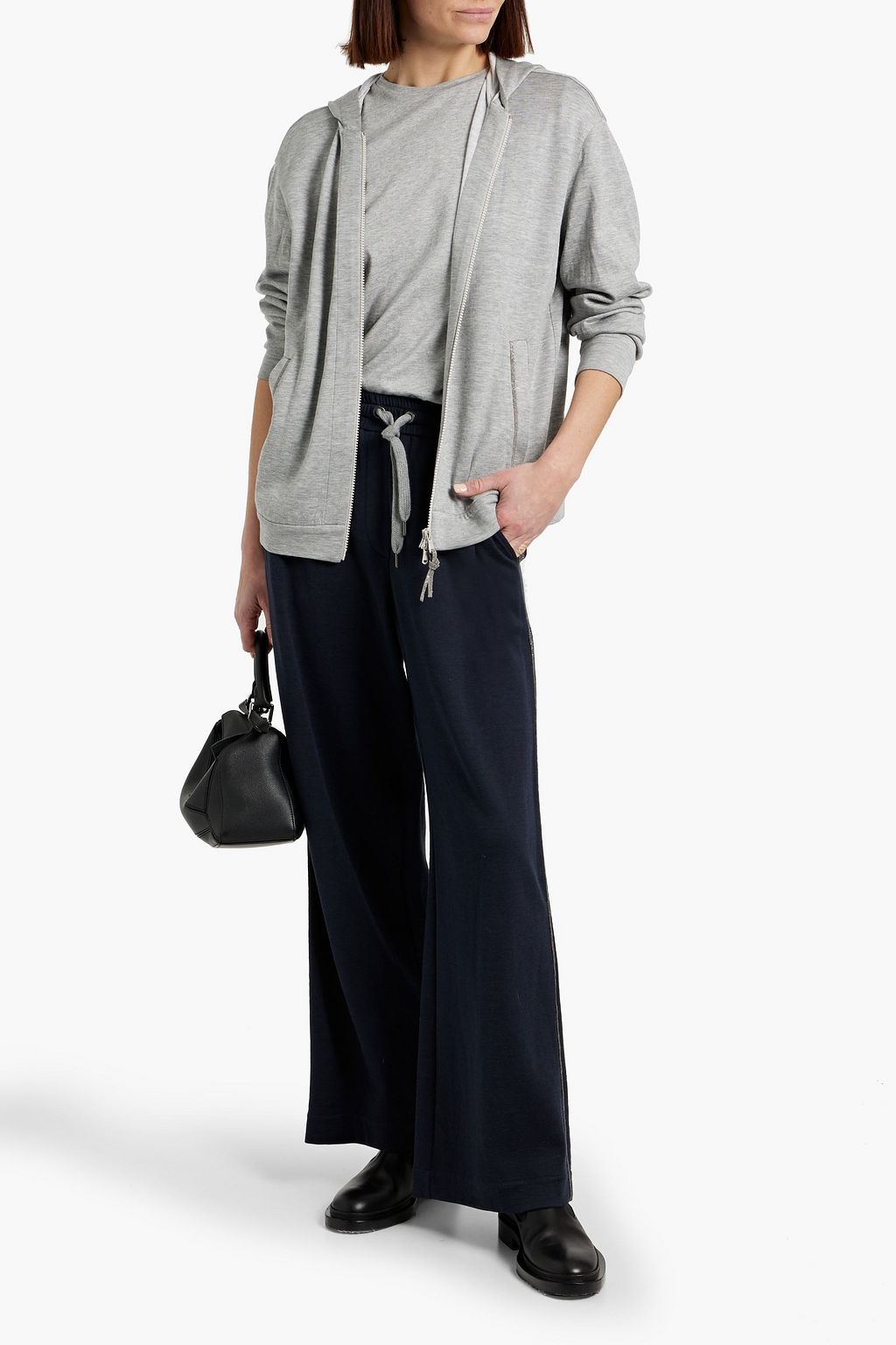 BRUNELLO CUCINELLI Bead-embellished cotton-blend jersey zip-up hoodie