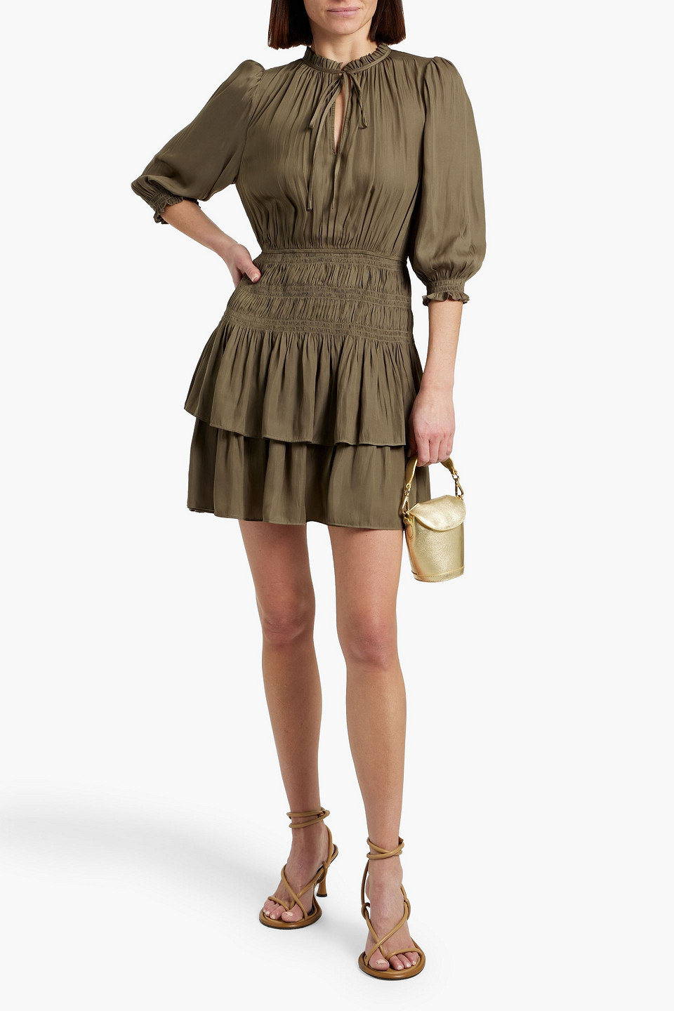 MAJE TIERED CREPE MINI DRESS