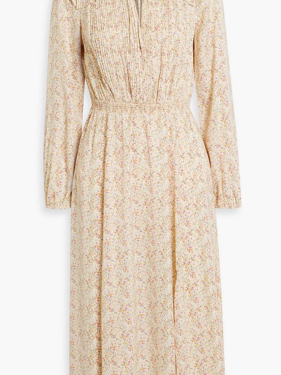 pintucked floral-print crepe midi dress