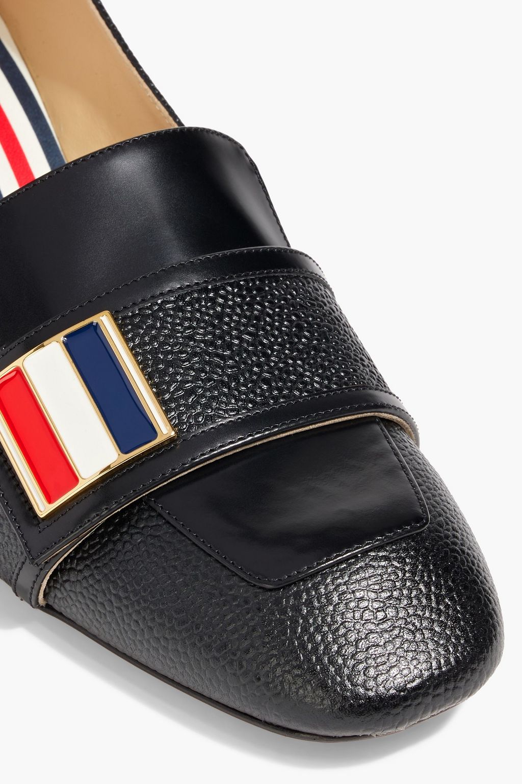 THOM BROWNE Embellished smooth and pebbled-leather pumps