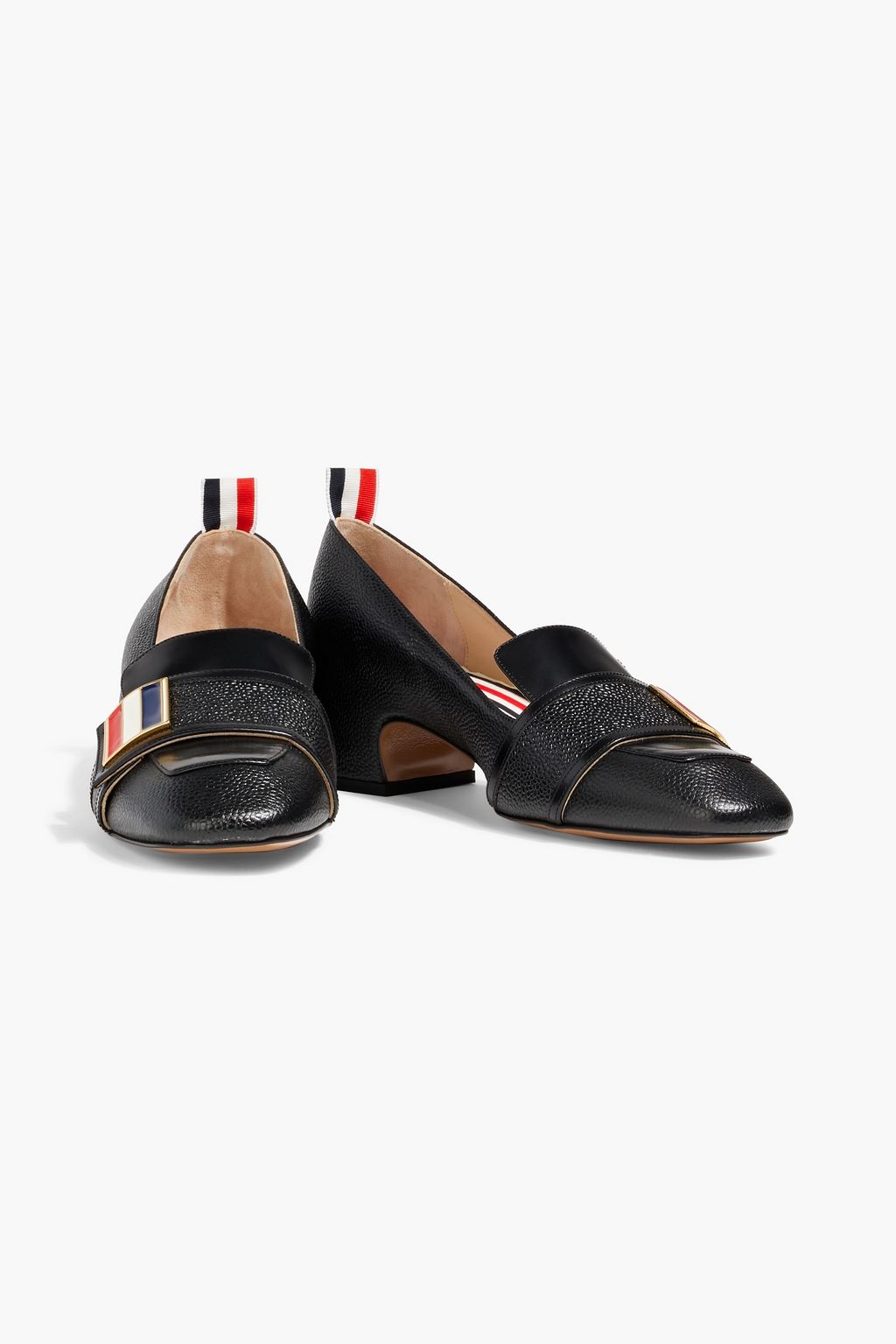 THOM BROWNE Embellished smooth and pebbled-leather pumps