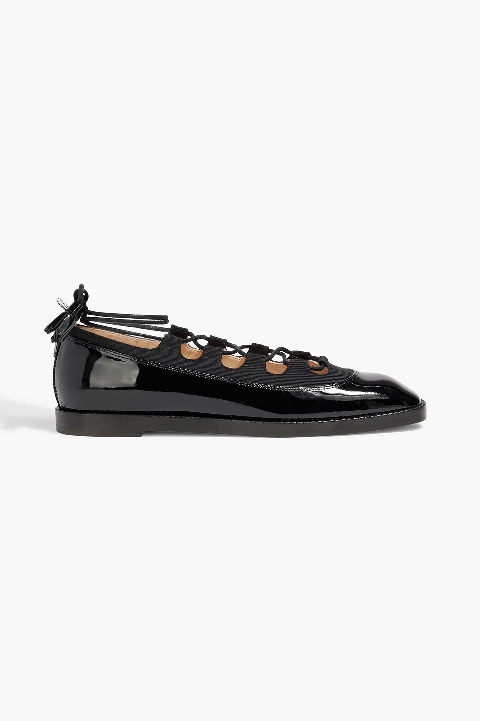 Thom Browne Lace-up Patent-leather Ballet Flats In Black