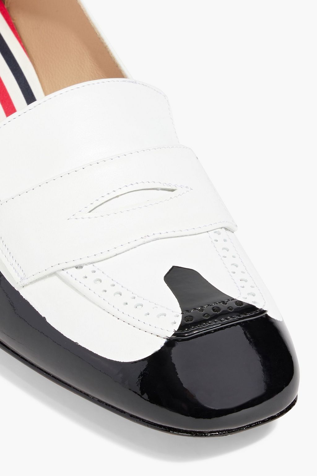 THOM BROWNE Perforated smooth and patent-leather pumps