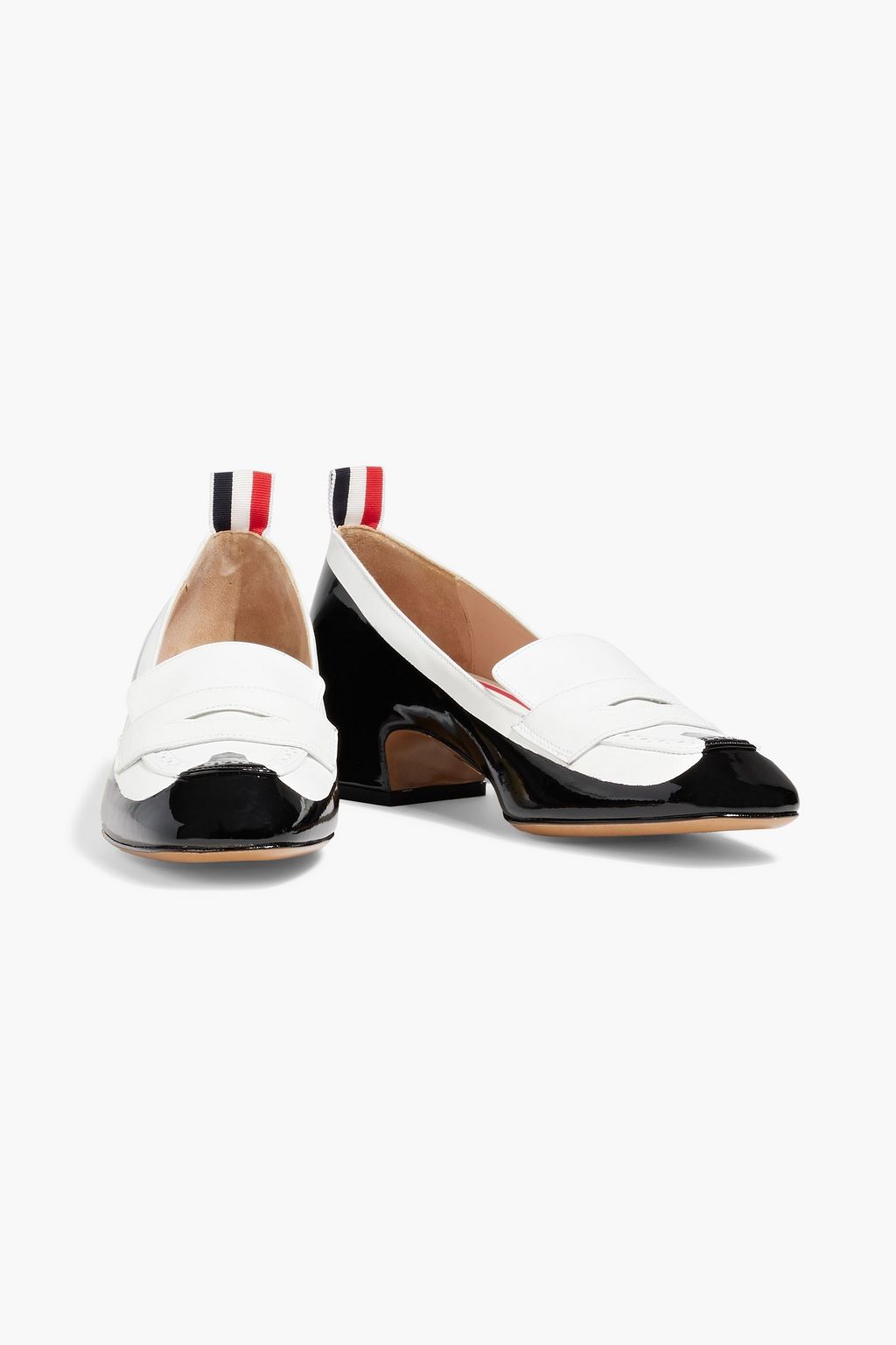 THOM BROWNE Perforated smooth and patent-leather pumps