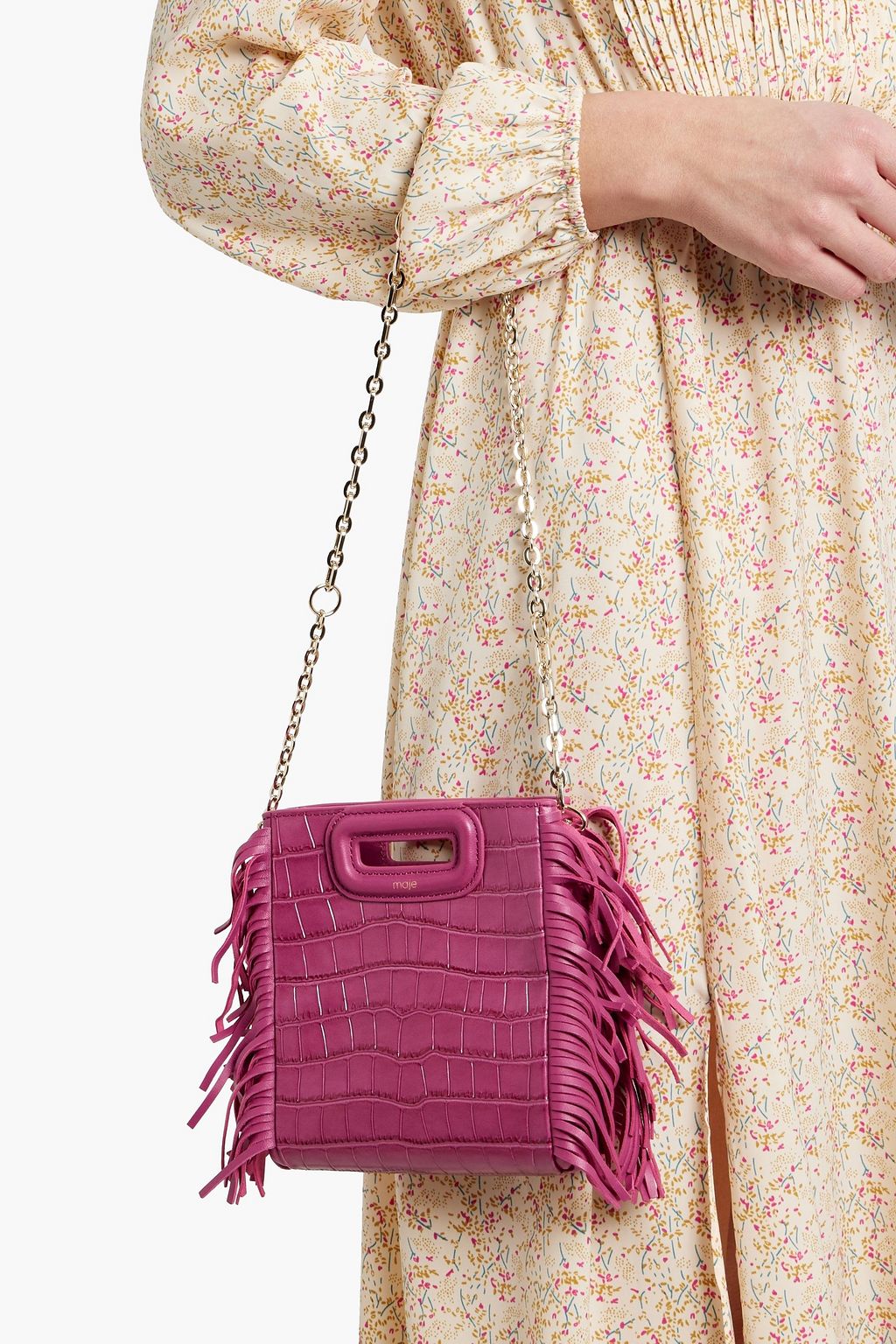 MAJE Fringed croc-effect leather shoulder bag