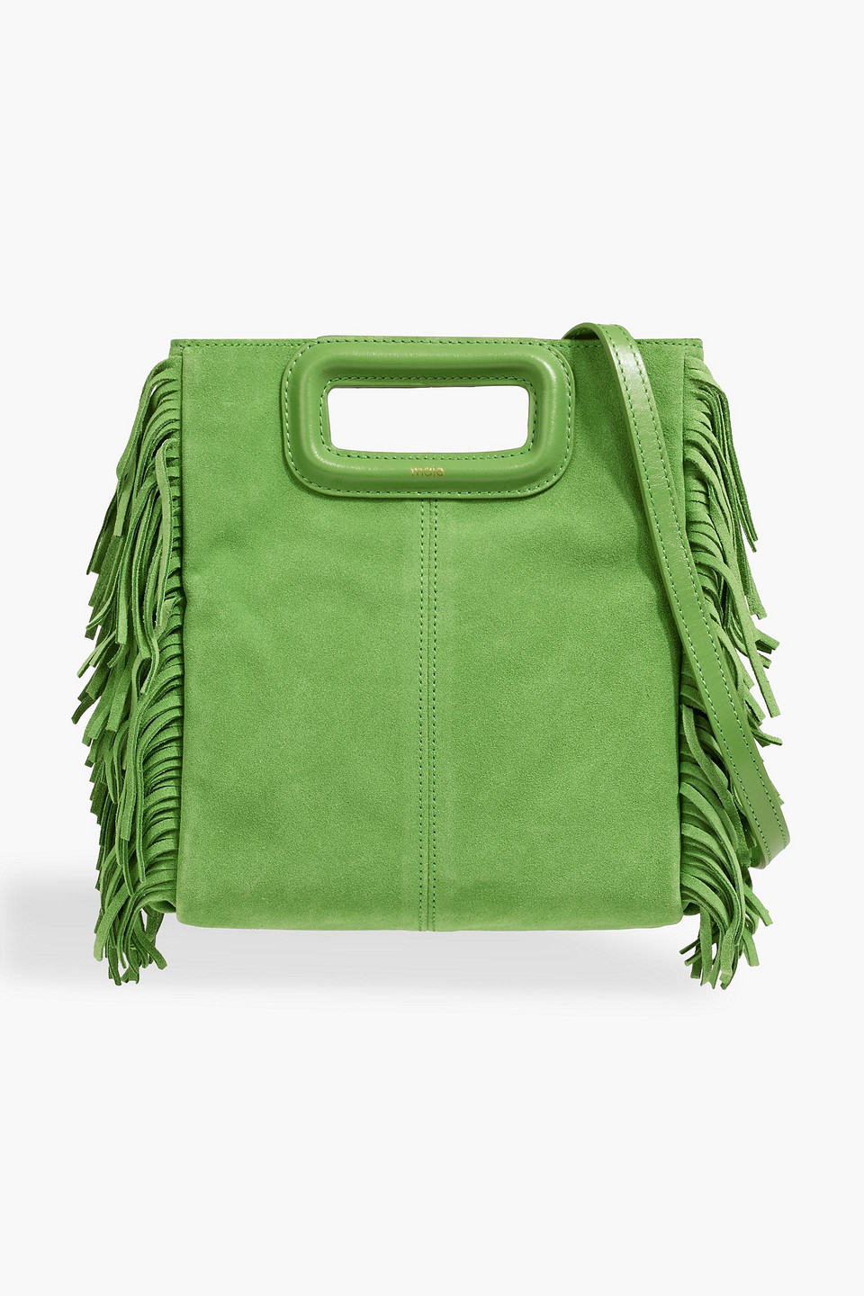 Maje Fringed Suede Tote In Leaf Green