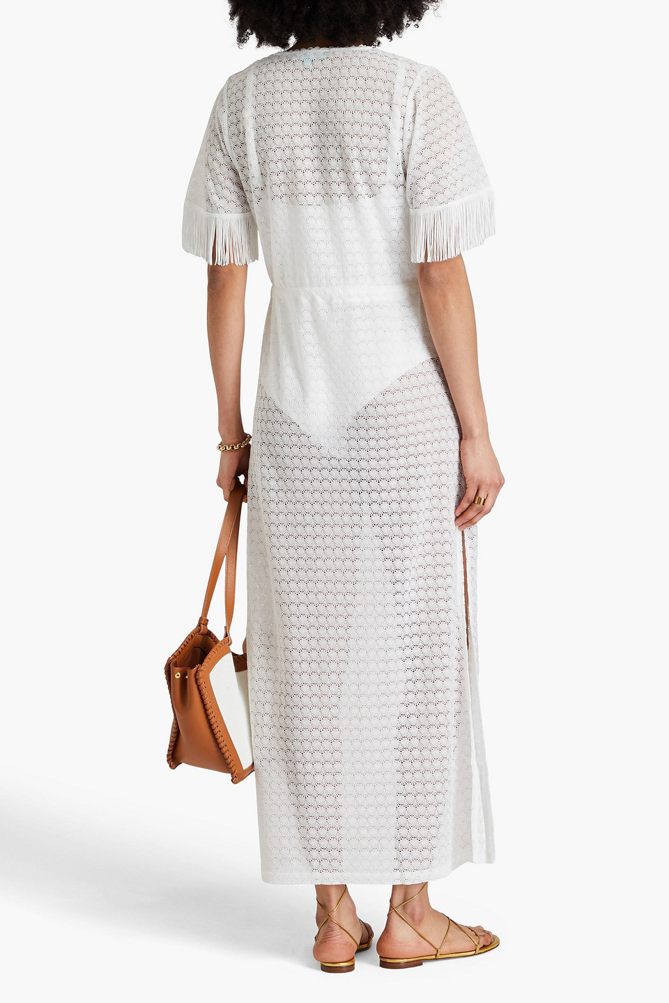 Melissa Odabash Phoebe Fringed Crocheted Lace Coverup In Weiss